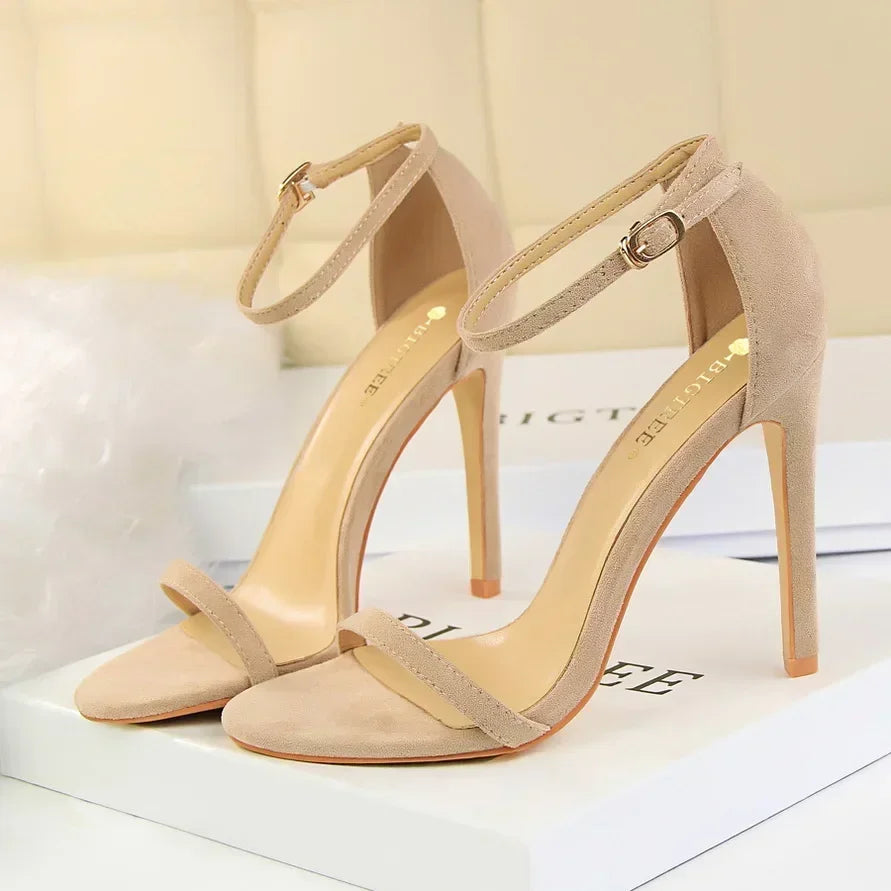 Women Gladiator Stiletto Classic Ankle Strap Holiday Beach Sandals Lady Fashion Suede 8cm 11cm High Heels Sexy Red Brown Sandles
