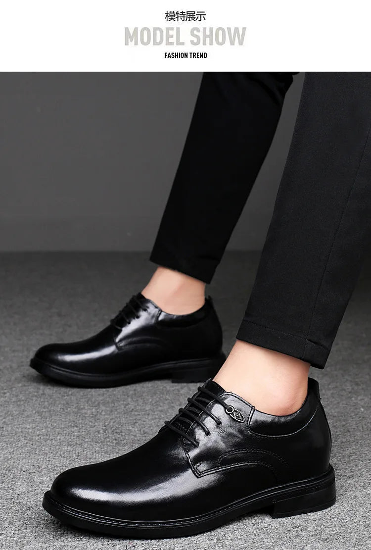 Leather Casual Elevator Shoes for Men 10cm Invisible Height Increase Casual Sneakers Business Formal Shoes