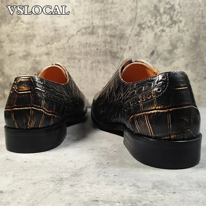 Luxury Brand Men Oxford Shoes Lace-up Crocodile Print Casual Men Classic Dress Shoes Banquet Party Leather Shoes For Men
