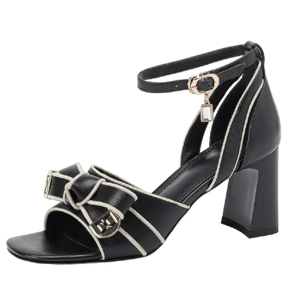 Dilalula 2025 French Style Genuine Leather Sandals Women Covered Toe Butterfly Knot Party Dating Sandals Office Ladies Pumps