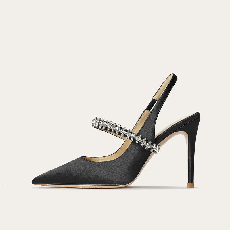 Large Size 32-45 Women Shoes New Water Diamond Slim Heeled Pointed High Heels Headband Sandals for Women Luxury Zapatos De Mujer