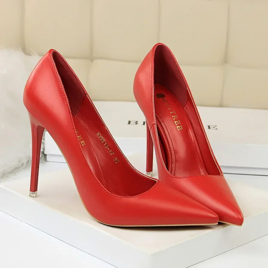 Plus Size 34-43 Woman Classic Concise 7.5cm 10.5cm High Heels Lady Elegant Colorful Pumps Scarpins Yellow Mid Low Heels Shoes