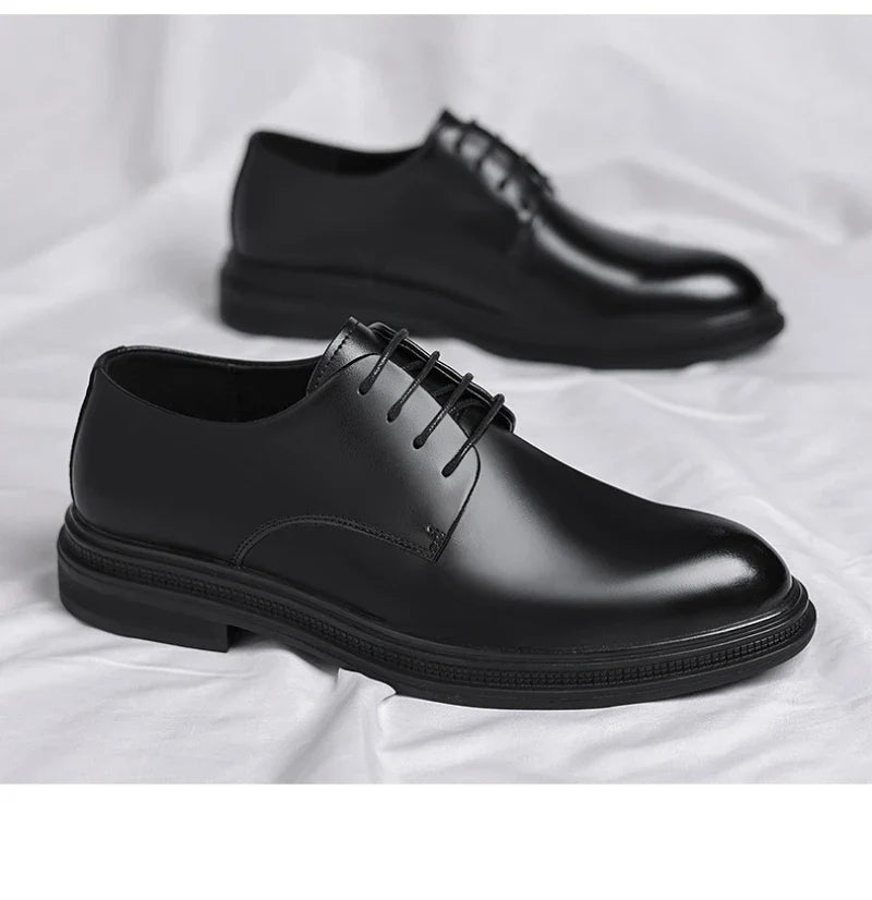 Mens Black Leather Shoes Autumn British Style Formal Business Footwear Low Top Commute Style Dress Shoes For Suits