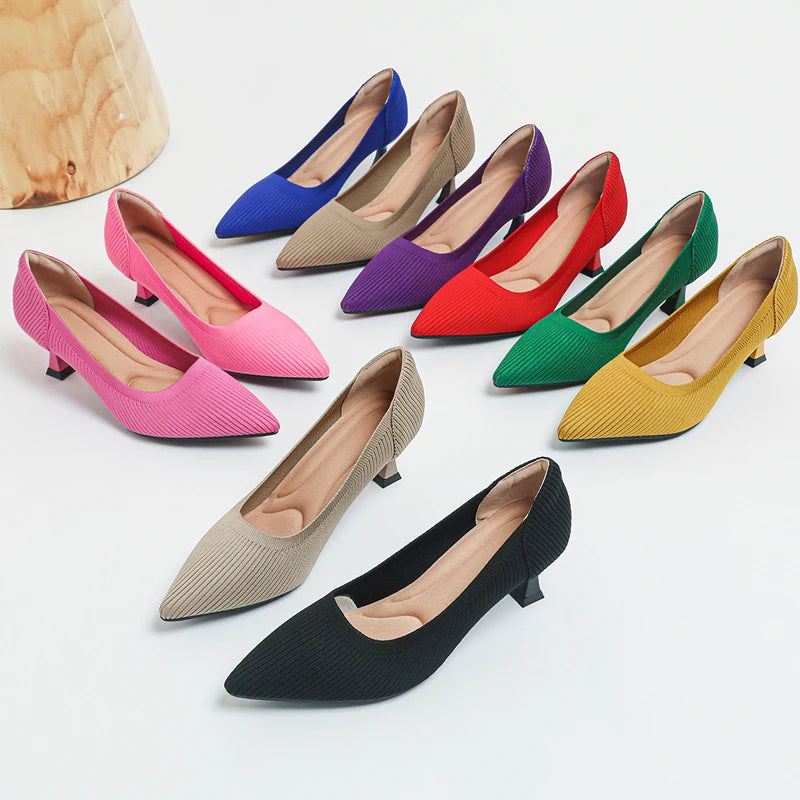 Women's High Heels Fashion Pattern Soft Knitted Comfortable Breathable Shoes 2026 New (6cm High)