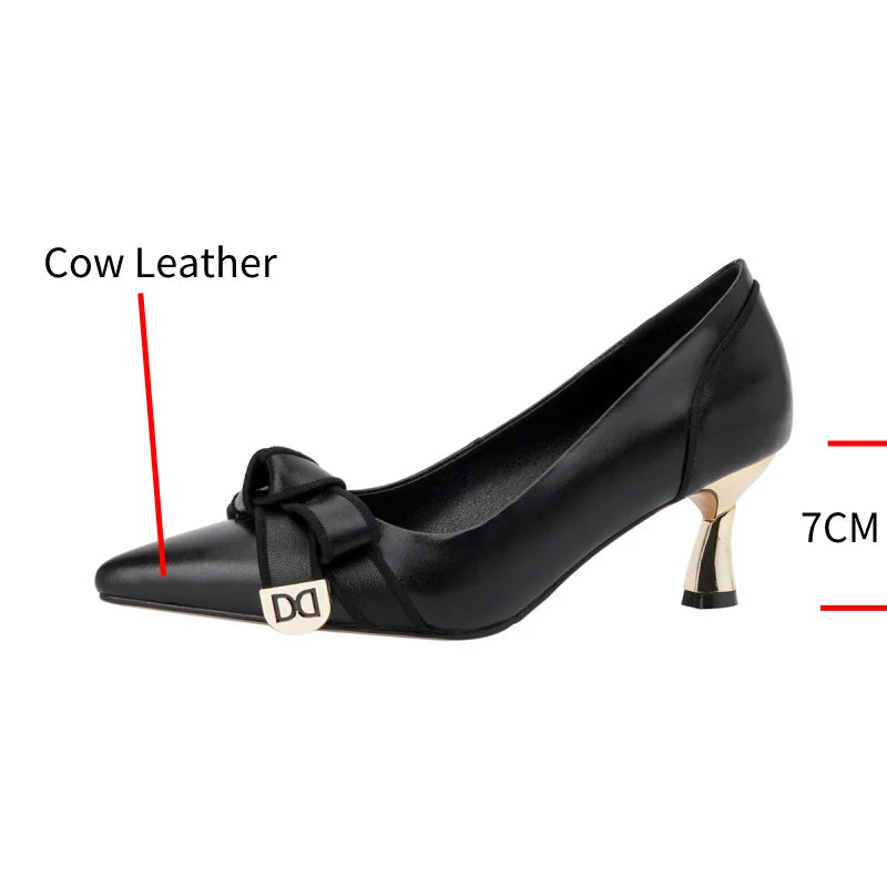 Dilalula 2025 French Style Genuine Leather Sandals Women Covered Toe Butterfly Knot Party Dating Sandals Office Ladies Pumps