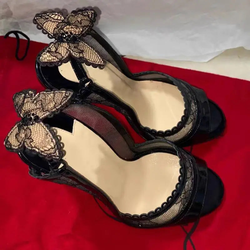 Summer New Style Round Head Open Toe Mesh Cloth Breathable Set Foot Fish Mouth High Heels Women's Stiletto Sandals