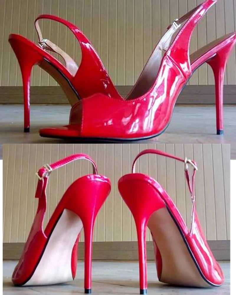 Peep Toe Summer Sandals Women Shoes 2026 Elegant Large Size Black Red High Heels 13cm Mules Sling Sexy Wedding Party Shoes Lady