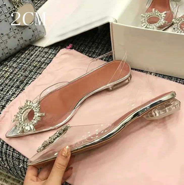 34-45 PVC Transparent Crystal Shoes 2026 Summer New Pointed Odd Heel Shoes Stiletto Ladies Sun Decoration Wild Fairy Shoes