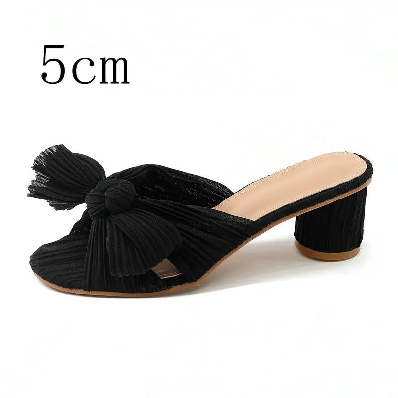 2026 Fashion Women Sandals with Thick Bow Fairy Silk Sandals Retro Fairy Shoes Lady Zapatos Super-high Heel