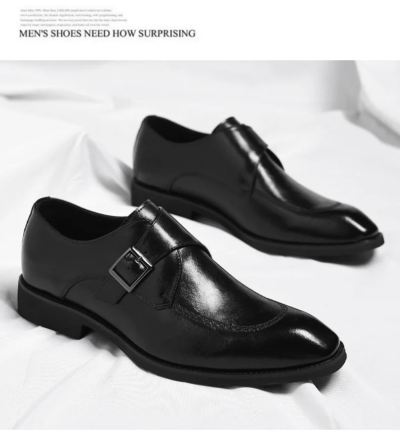 Buckle Designer Big Size Dress Shoes for Men Spring Autumn Solid Color Cow Leather Shoes Male Fashion Business Casual Shoe Man