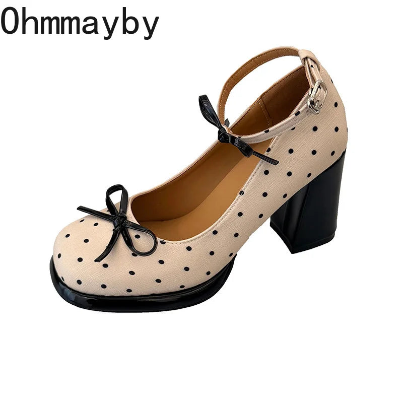 Platform Thick Heel Women Mary Jane Shoes Concise Ankle Strap Shoes 2026 Spring Women's Elegant Party Dress Leather Pumps