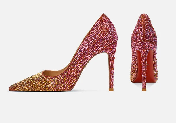 Full Diamond New Gold Fine Heel Pointed Fashion Versatile High Heels Water Diamond Wedding Shoes Women's Bridal Shoes