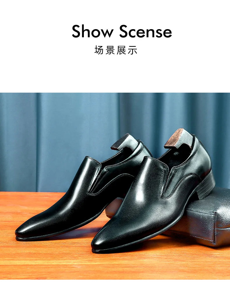 Top Layer Cowhide Shoes Men's Shoes Genuine Leather Business Dress Shoes Men British Pointed Toe Formal Slip-On Shoes
