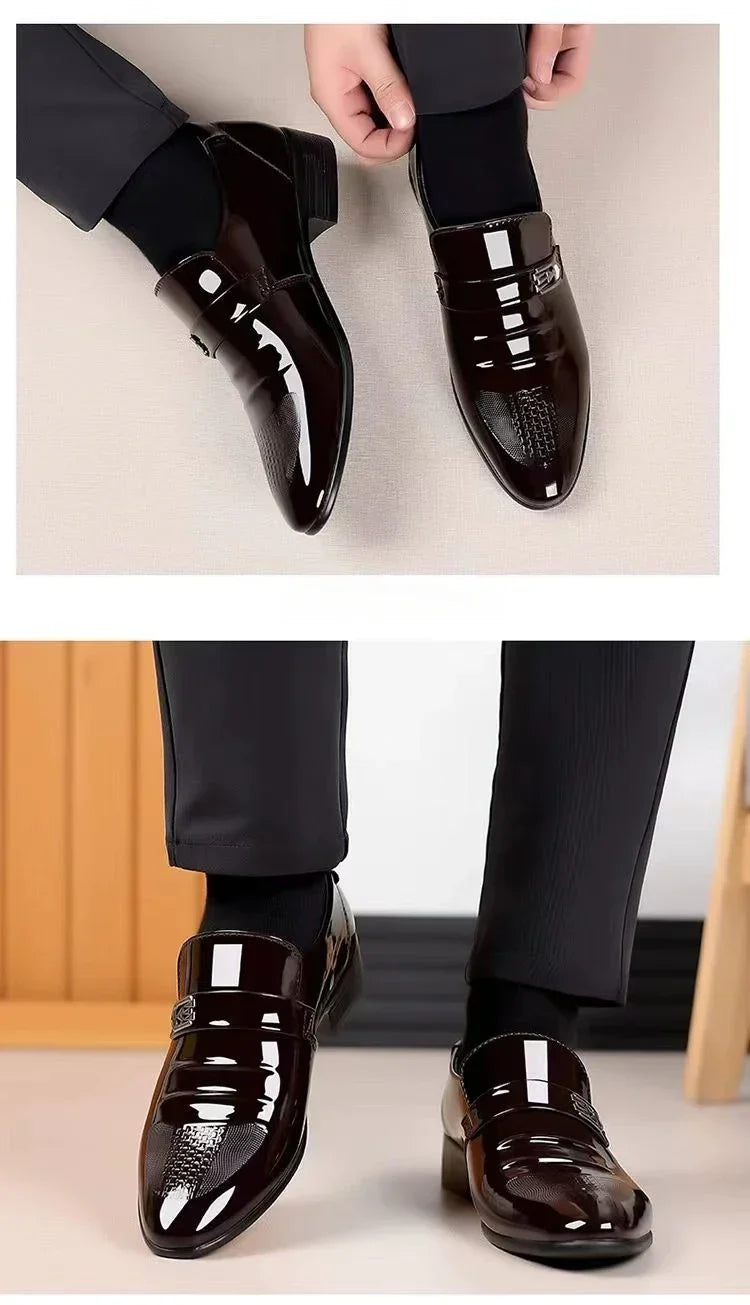 Dress Shoes Man Patent Leather Spring Autumn Bright Upper Pointed Toe Social Shoe for Men Casual 2025 Trend High Quality Fashion