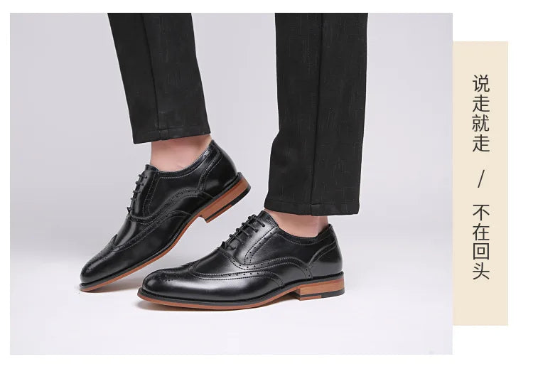 Autumn New Genuine Leather Business Dress Shoes Men Carved Brock Men's Shoes Leather Office Gentleman Oxfords Shoe