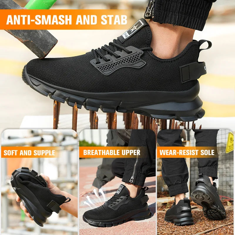 2026 Lightweight Men Safety Shoes Steel Toe Cap Work Sneakers Men Protective Shoes Anti-Smash Anti-Puncture Indestructible Shoes