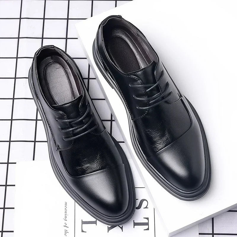 Men's Genuine Leather Oxfords Pointed Toe Lace Up Dress Shoes British Style Business Wedding Casual Footwear for Spring Autumn