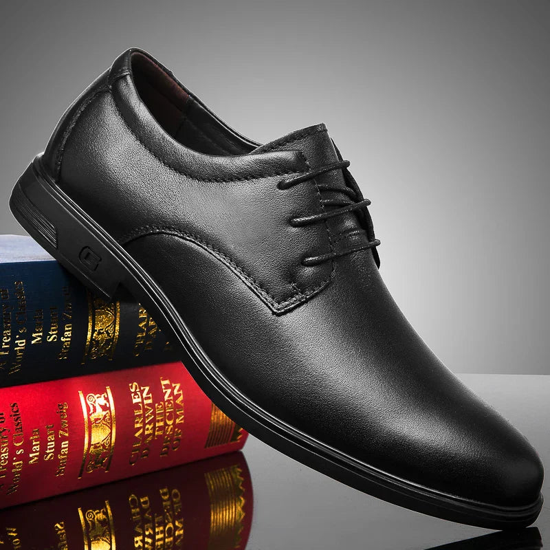 2024 Man Cow Leather Shoes Rubber Sole Casual Men's Shoes Formal Office Business Dress Genuine Leather Oxfords Wedding Shoes