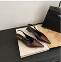 2025 Summer New Women Sandal Fashion Pointed Toe Shallow Slip on Ladies Elegant Slingback Shoes Thin Med Heel Dress Mules Pumps