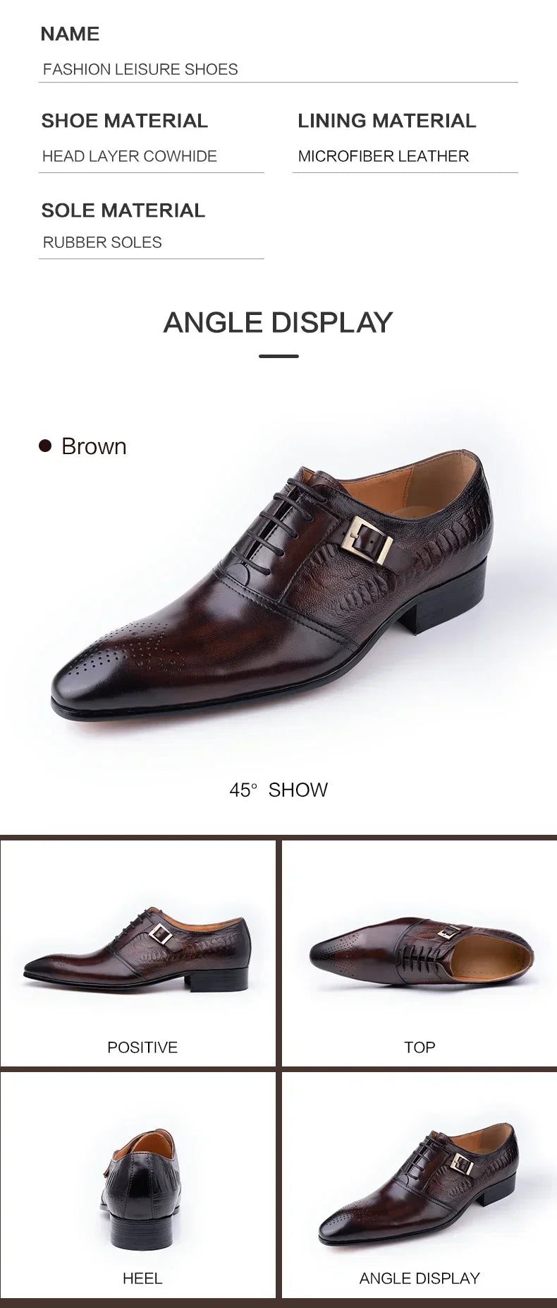 Male Genuine Leather Social Shoe Oxford Elegant Man Dress Shoes Hand Lace-up Pointed Party Wedding Shoes Black Coffee Shoes