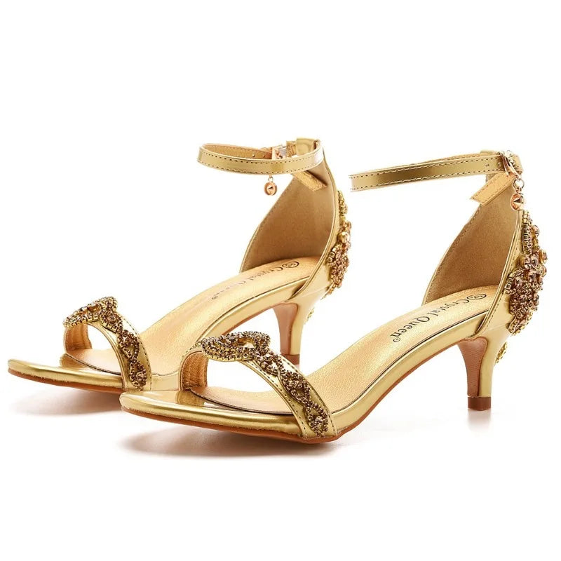 Size 34-45 2024 Rhinestone Sandals for Women Summer Peep Toe Sandals Ladies Fashion Party High Heels Sexy Wedges Wedding Shoes