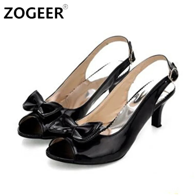 Sweet Women Sandals Summer Shoes Fashion Medium Heels Flip Flop Female Casual Bowtie Blue White Ladies Party Shoes Large Size 48