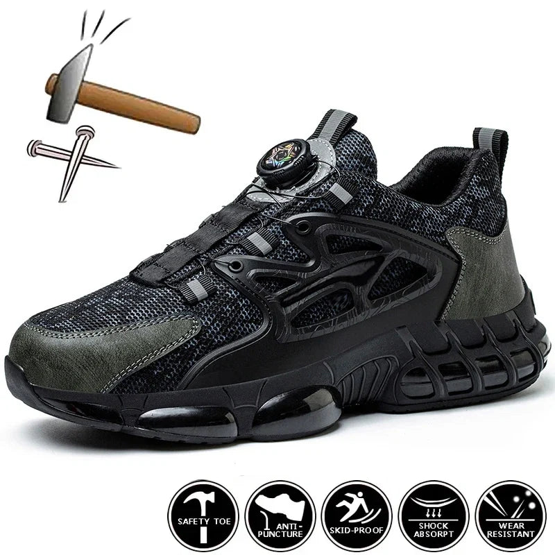 New Rotating Button Safety Shoes Men Anti-smash Anti-puncture Work Shoes Fashion Men Sport Shoes Men Security Mining Boots