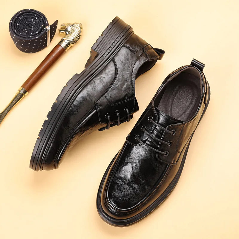 2026 Spring Autumn New Dress Shoes for Men Lace Designer Fashion Leather Shoes Male Black Business Casual Platform Shoe Man