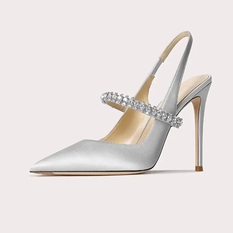Large Size 32-45 Women Shoes New Water Diamond Slim Heeled Pointed High Heels Headband Sandals for Women Luxury Zapatos De Mujer