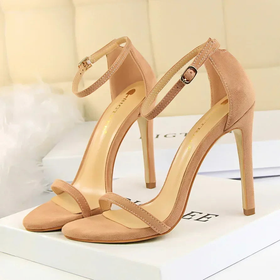 Women Gladiator Stiletto Classic Ankle Strap Holiday Beach Sandals Lady Fashion Suede 8cm 11cm High Heels Sexy Red Brown Sandles