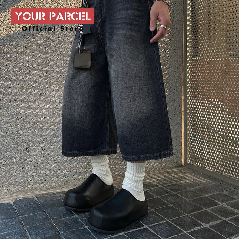 Black Boken leather shoes for men's thick soled design slippers summer new big toe mules shoes outdoor