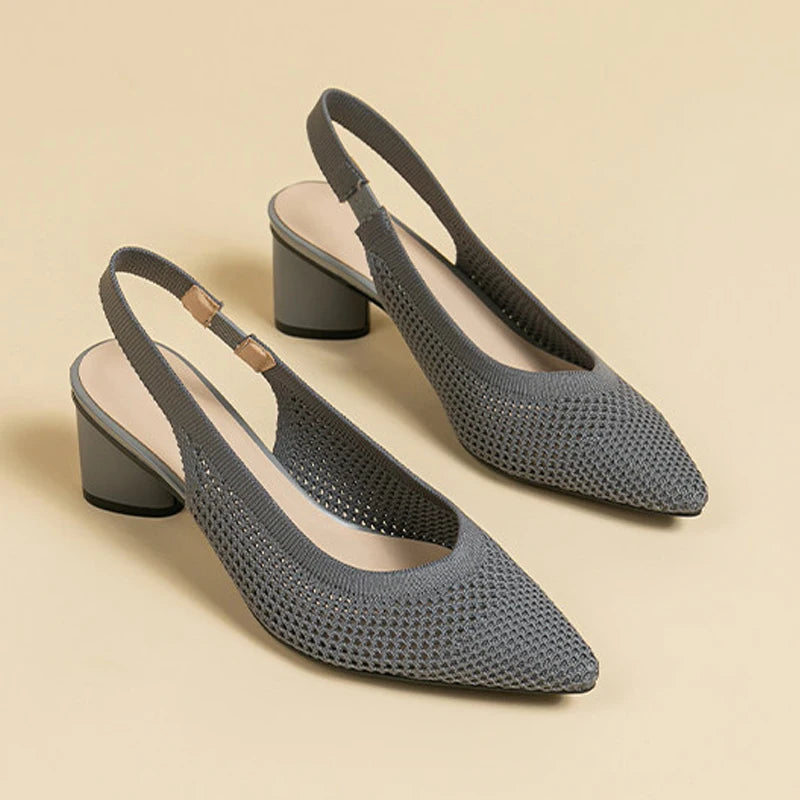 Large Women's High Heel Sandals Fashion Stripes Soft and Breathable Knitted Round Thick Heel Shoes 2025 New (High Heel 5cm)