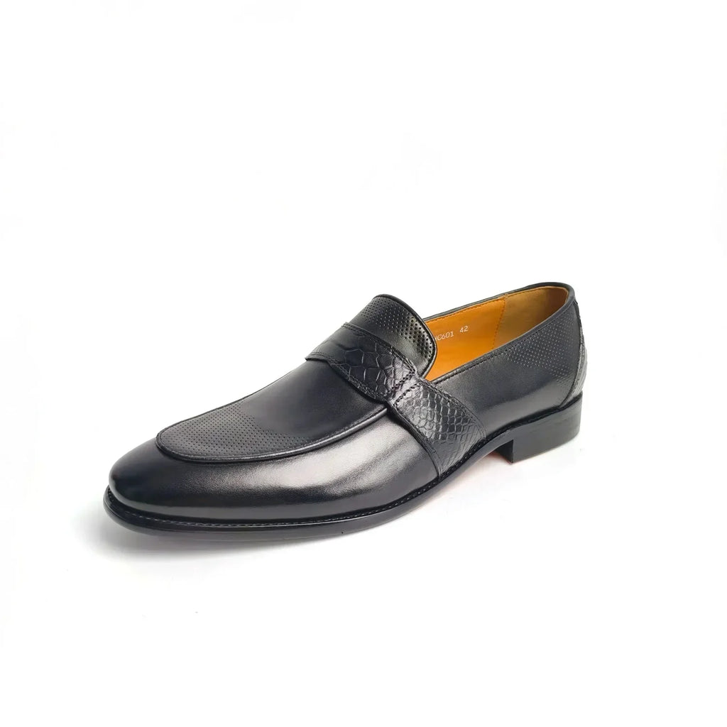 Comfortable Loafer Shoes For Men Casual Daily Wearing Office Handcrafted Black Fashion Printing Breathe Genuine Leather Shoe Men