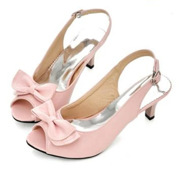 Sweet Women Sandals Summer Shoes Fashion Medium Heels Flip Flop Female Casual Bowtie Blue White Ladies Party Shoes Large Size 48