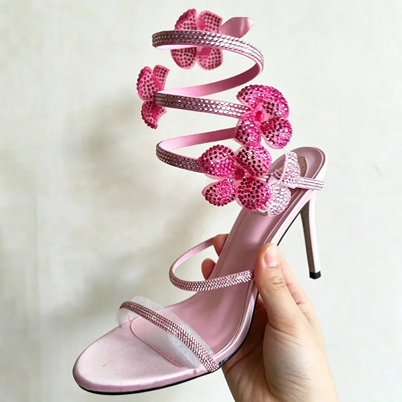 Aneikeh 2026 Summer Open Toe Ankle Strap Female Sandals Shoes Street Style CRYSTAL Narrow Band Thin High Heels Women Sandals