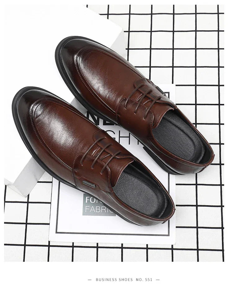 Brown Leather Dress Shoes British Style Lace Up Formal Business Footwear Groom Wedding Shoes Low Top Comfortable Office Shoes