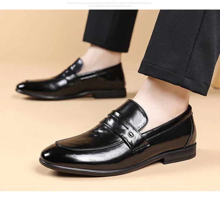 2026 Spring New Men's Glossy Leather Loafers Slip-On Business Casual Dress Shoes Male Non-slip Formal Office Shoes for Man