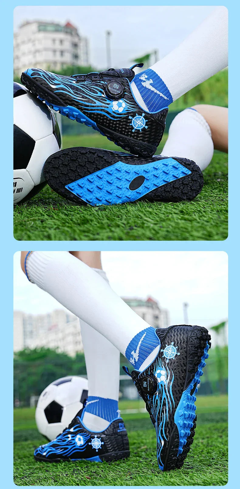 Kids Turf Soccer Cleats Children Football Shoes Breathable Lightweight Training Sneakers Non-Slip Athletic Sport Boots Boys Girl