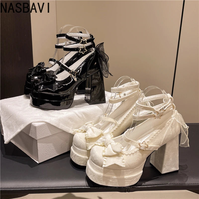 NASBAVI Night Club Platform Women Lolita Pumps Fashion Shallow High Heel Shoes 2025 Spring Autumn Ladies Outdoor Stripper Shoes