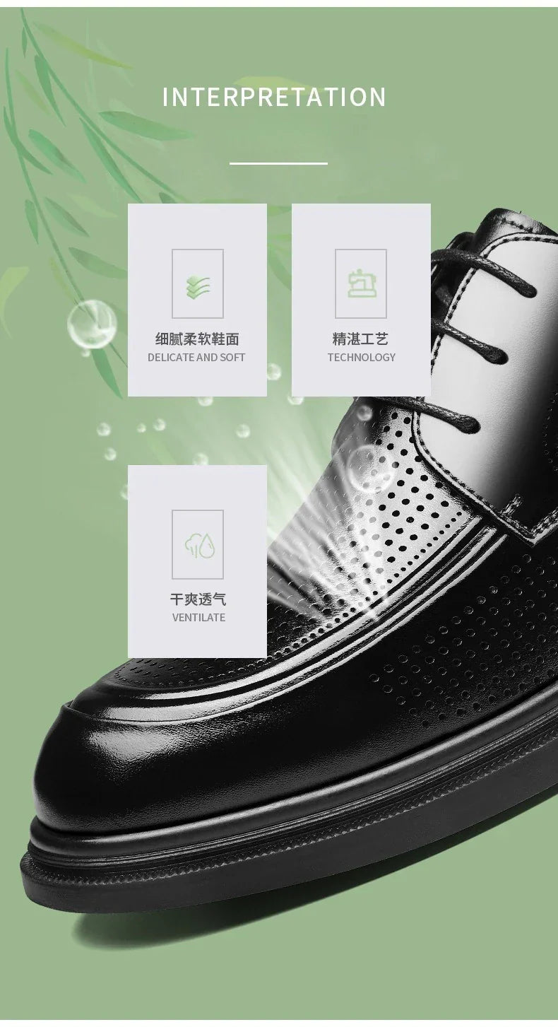 New Lace Designer Derby Shoes for Man Hallow Breathable Business Casual Leather Shoes Male Summer Autumn Fashion Dress Shoe Man