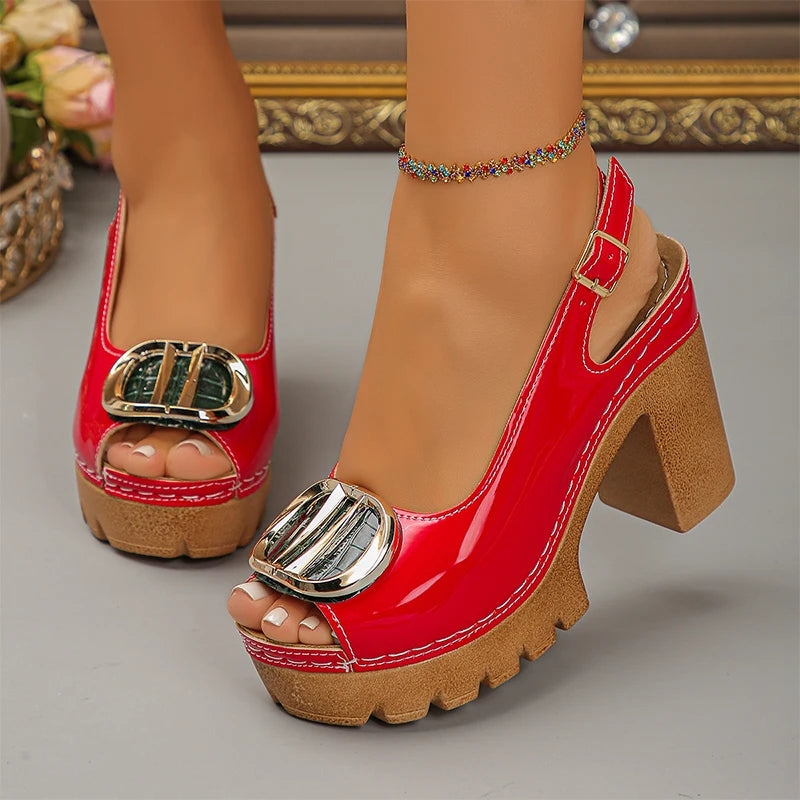 Vintage Platform High Heel Sandals Women Ankle Strap Slingbacks Summers Shoes Woman 2026 Metal Detor Plus Size 43 Sandals Ladies