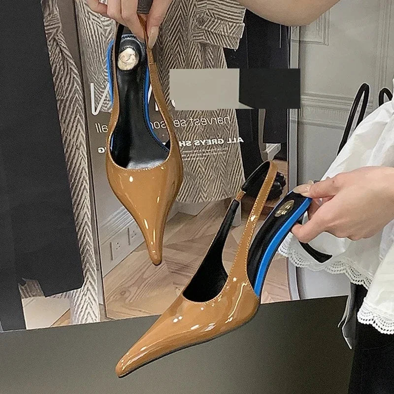 Aneikeh Fashion Sexy Designer Patent Leather Pointed Toe High Heels Pumps Women Shallow Elegant Banquet Wedding Party Shoes