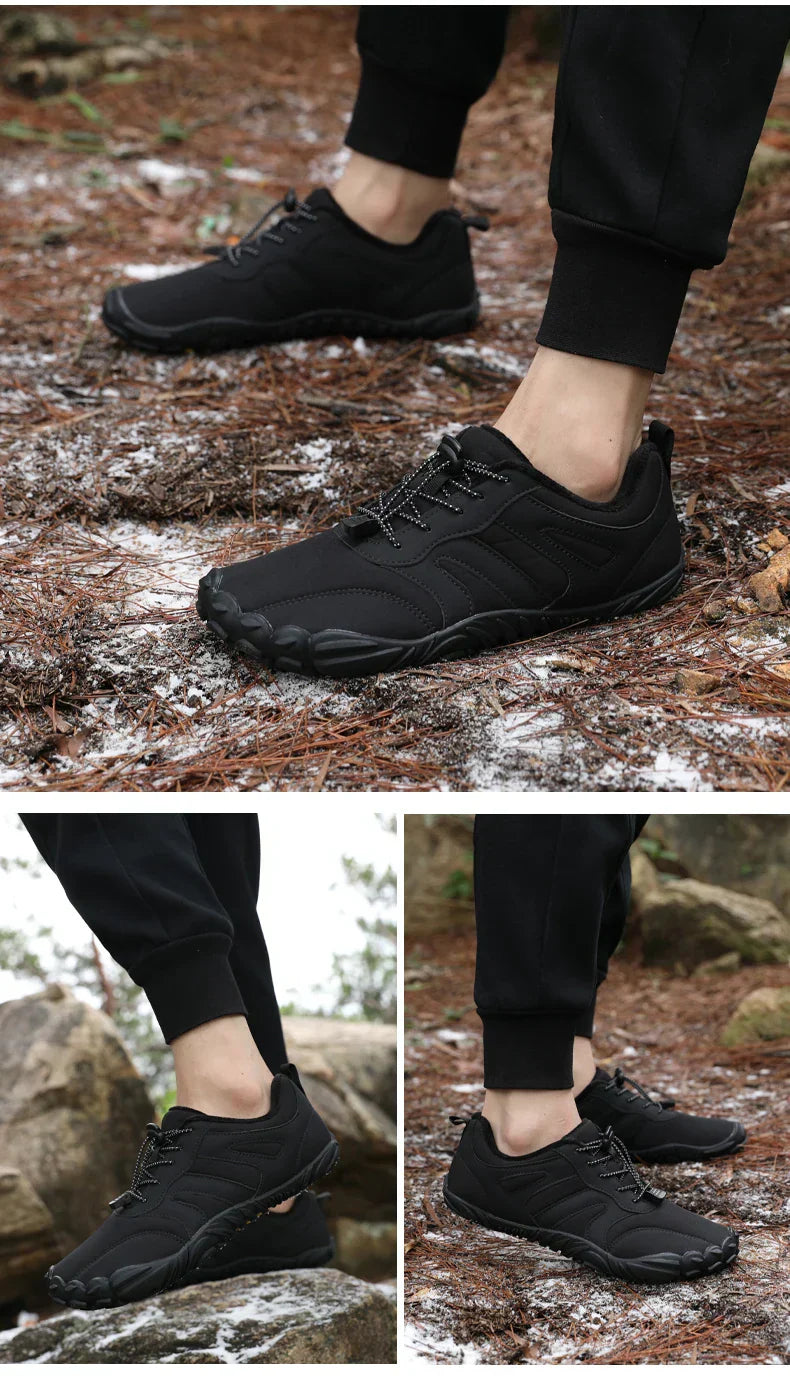 Men's Winter Warm Barefoot Shoes Waterproof Wide Toe Non-Slip Rubber Sole Plush Lined Hiking Shoes Outdoor Sneakers Running Shoe