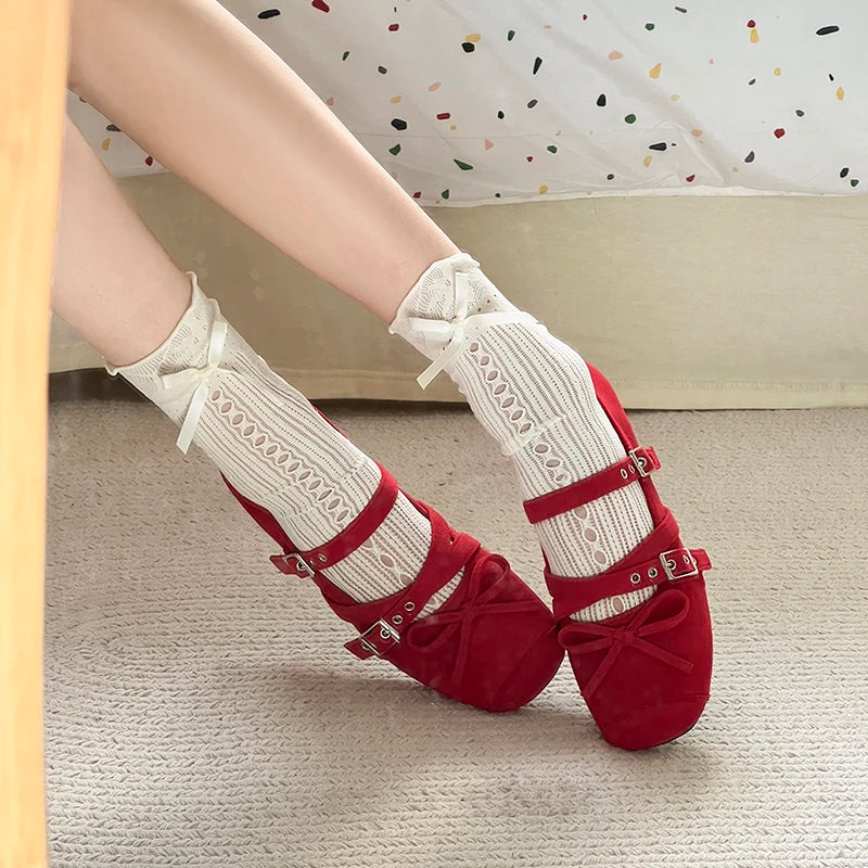 Spring Autumn Butterfly-knot Women Mary Jane Shoes Concise Ladies Ballet Style Shoes Eelgant Internal Elevation Dress Shoes