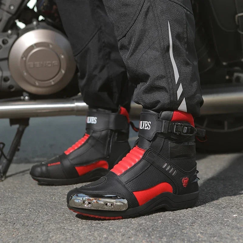 Men Motorcycle Boots Breathable Anti-fall Rider Road Racing Casual Shoes Boots Gear Shift Rubber Sole Reflective Motorbike Shoes