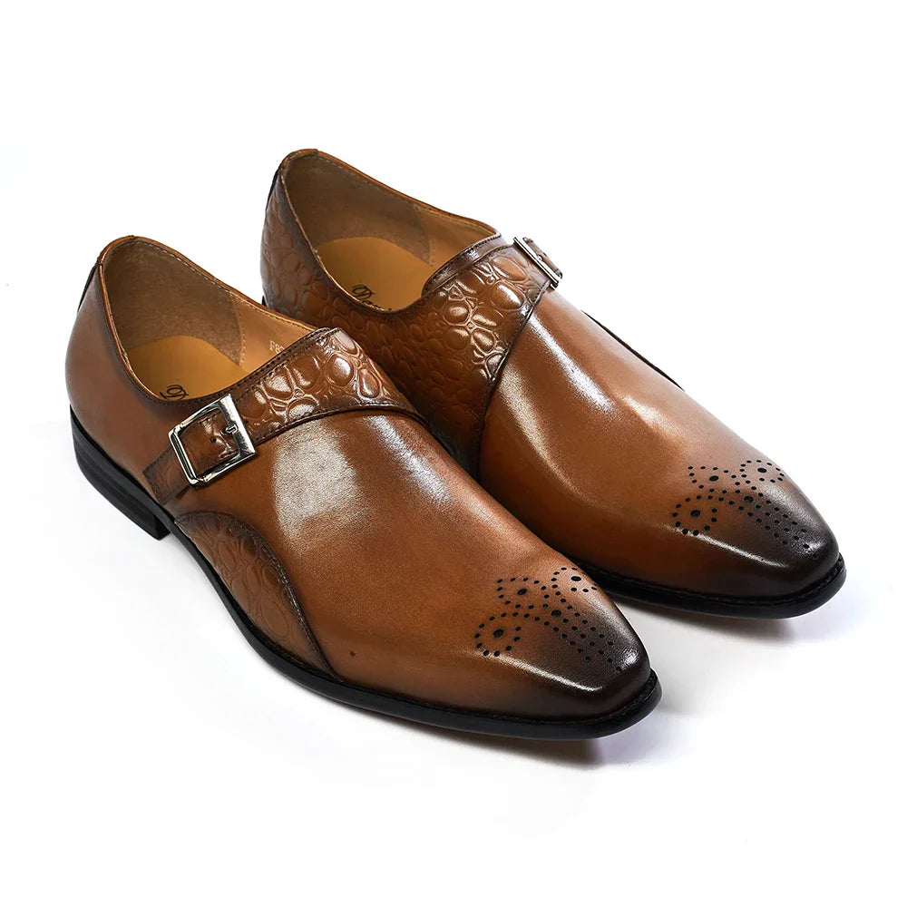 Luxury Men's Genuine Leather Monk Strap Shoes Cowhide Business Office Formal Dress Shoes with Buckle Italian Style for Weddings