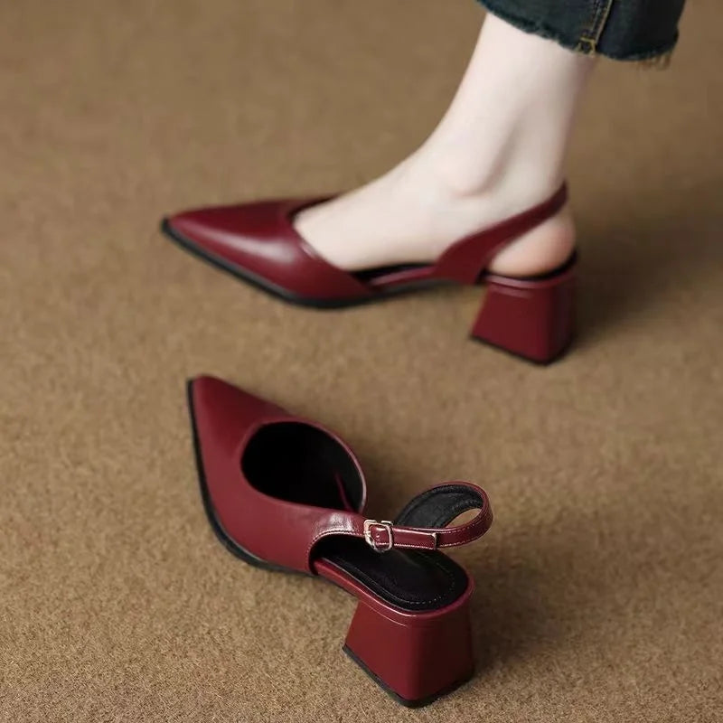High Heels Sandals Woman Pointed Toe Heeled Shoes Shallow 2025 Summer Trend Loafers Slingback Shoes Elegant Dress Pumps Mujer