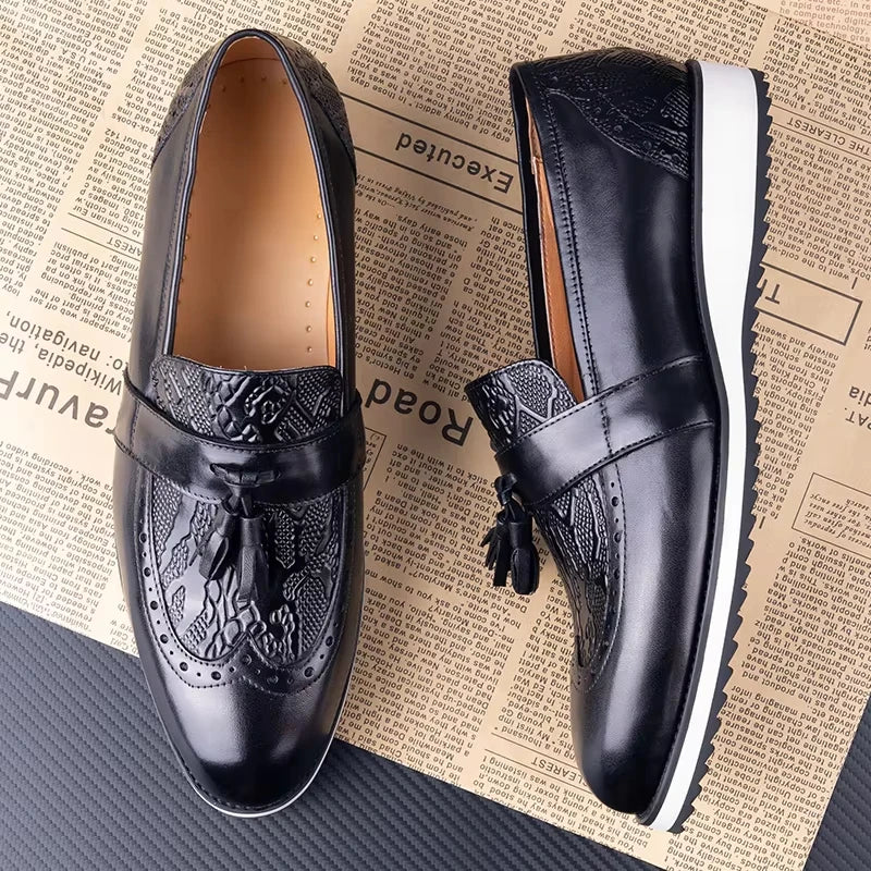 Black Dress Tassel Loafer Leather Shoes for Men Zapatos Para Hombre Upper Print Casual Shoes Daily Wear Business Leather Shoes