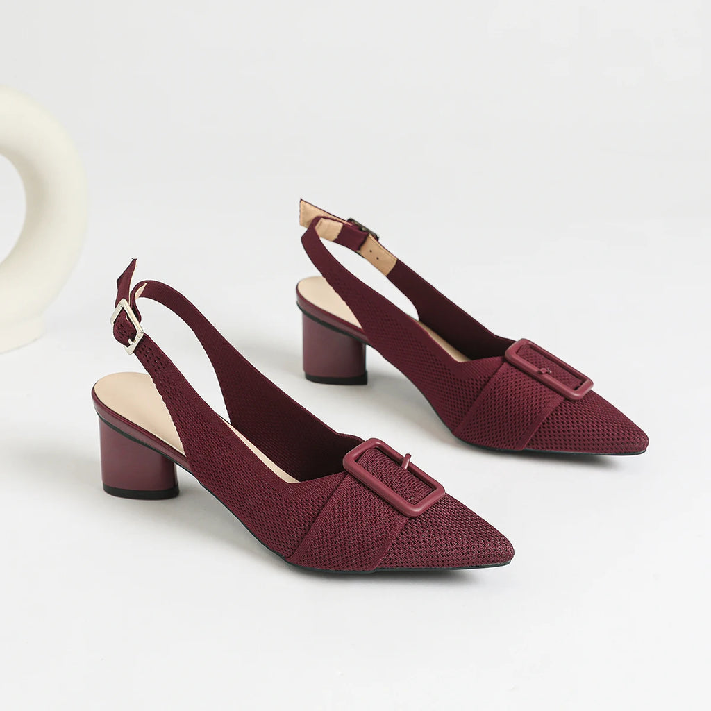 2025 New Women's High Heel Sandals with Pointed Knitted Fashion, Breathable, Non slip, and Colorful Blocks
