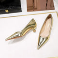 Women Comfortable 3.5cm High Heels Shallow Pointed Toe Work Pumps Lady Glossy Leather Low Heels 2024 Luxury Brand Designer Shoes